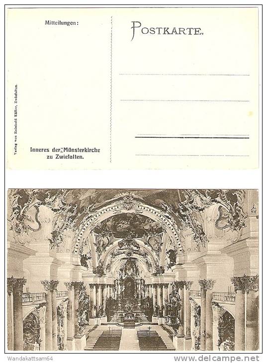 AK Inneres Der Münsterkirche Zu Zwiefalten. Verlag Von Reinhold Käfler, Zwiefalten. Mitteilungen: Postkarte. - Reutlingen