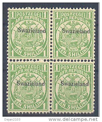 Great Britain Former Colony Swazieland Block Of Four 1889 MNH ** - Swasiland (...-1967)