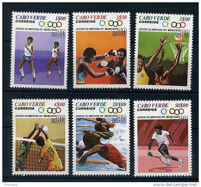 Cap-Vert ** N° 414 à 419 - J.O. De Moscou (course, Boxe, Basket, Volley, Natation, Tennis) - Cape Verde