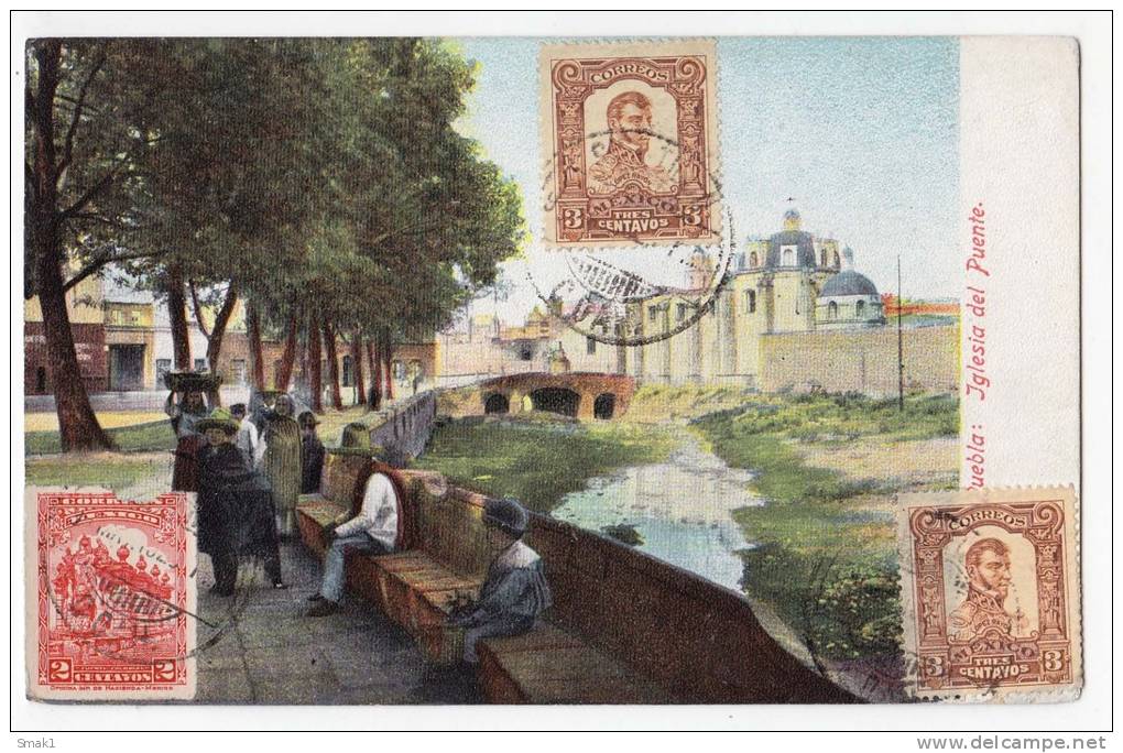 AMERICA MEXICO PUEBLA THE BRIDGE CHURCH OLD POSTCARD 1905. - Mexico