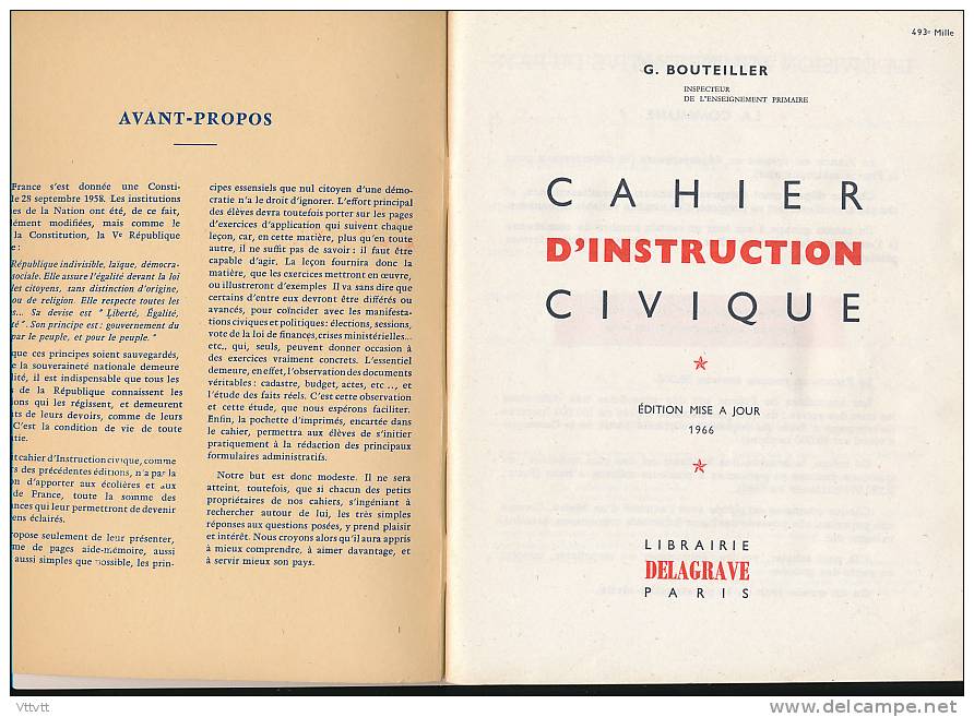 CAHIER D'INSTRUCTION CIVIQUE (1966), G. Bouteiller, Delagrave, 80 Pages, Poissy, Yvelines, Excellent état... - 6-12 Ans
