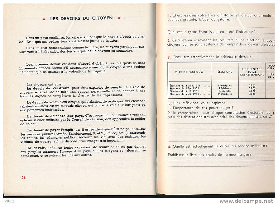 CAHIER D'INSTRUCTION CIVIQUE (1966), G. Bouteiller, Delagrave, 80 pages, Poissy, Yvelines, Excellent état...