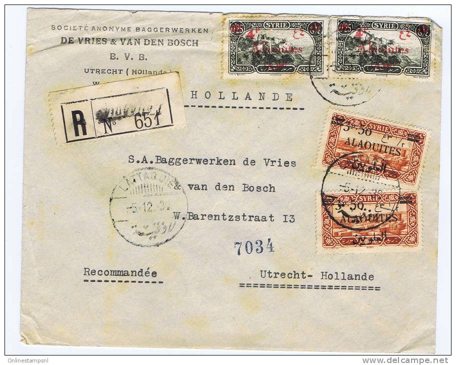 Alaouites: Registered Cover Sent From Lattaquie To Utrecht - Holland 1930 Mixed Stamps RRR - Briefe U. Dokumente