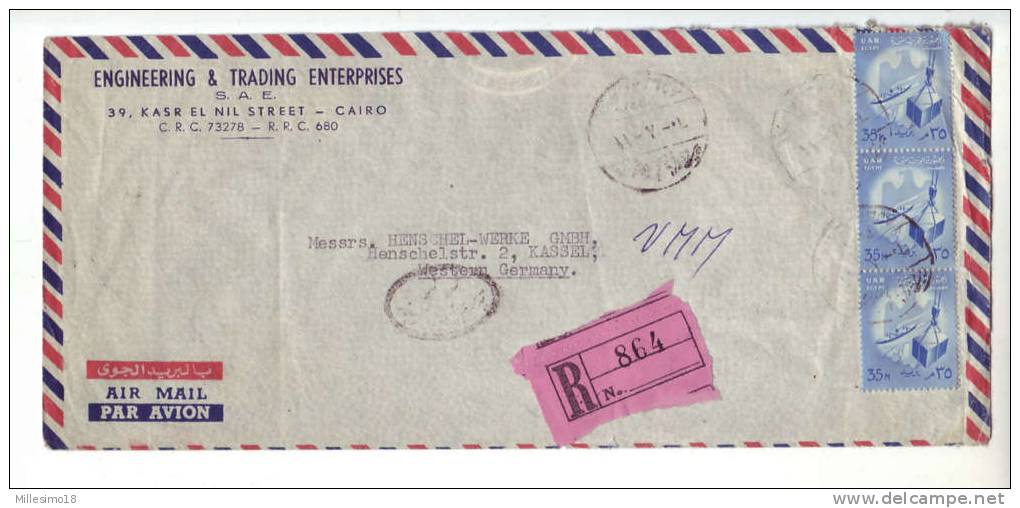 1960? Egitto Egypt U.A.R. Cover Registered Air Mail To Kassel Germany UAR 2 Scan - Covers & Documents