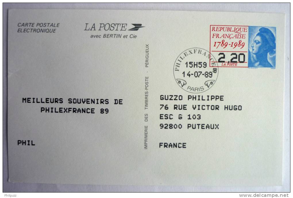 FRANCE Carte Postale électronique Philexfrance 89 - Entier Postal - (N°2496A-CP) - Cartes Postales Types Et TSC (avant 1995)