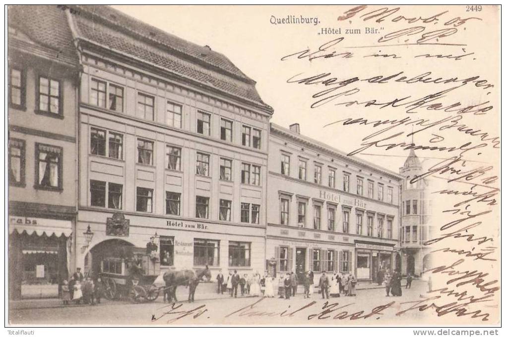 Quedlinburg Hotel Z Bär Mit Gepäck Kutsche Geschäft Albert Leidenfrost 3.11.1905 Gelaufen - Quedlinburg