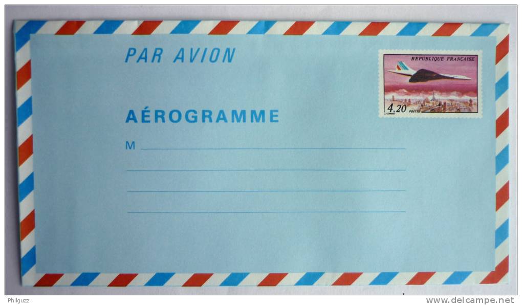 FRANCE LOT de 9 AEROGRAMMES NEUFS CONCORDE DIFFERENTS variété de couleur sur le N°1016- AER 9 PHOTOS