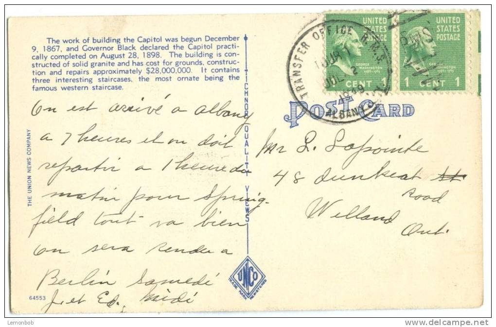 USA, State Capitol, Albany, NY, 1949 Used Linen Postcard [13046] - Albany