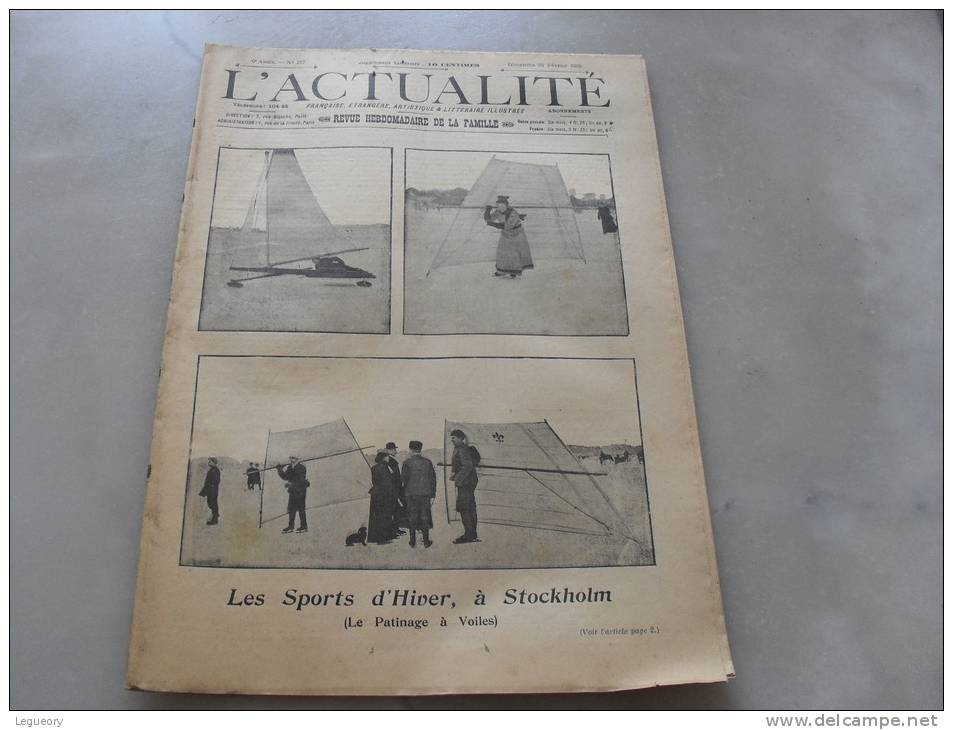 L´Actualité Dimanche 26 Fevrier 1905   Photo De Couverture  Les Sport D'Hiver A Stockholm Le Patinage A Voile - Autres & Non Classés