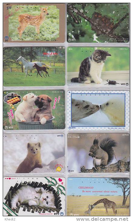 Lot  De 10 TC JAPON Différentes NTT - ANIMAUX - Ecureuil Girafe Biche Etc  ANIMAL ANIMALS JAPAN Phonecards - TIERE - 57 - Sammlungen