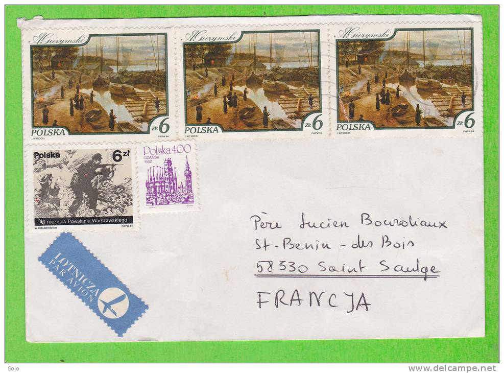 Sur Enveloppe PAR AVION - POLOGNE - 5 Timbres Non Oblitérés - Sonstige & Ohne Zuordnung