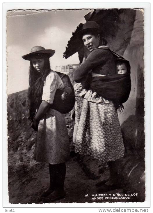 AMERICA VENEZUELA WOMEN AND CHILDREN IN THE VENEZUELAN ANDES Nr. 16 BIG POSTCARD 1954. - Venezuela