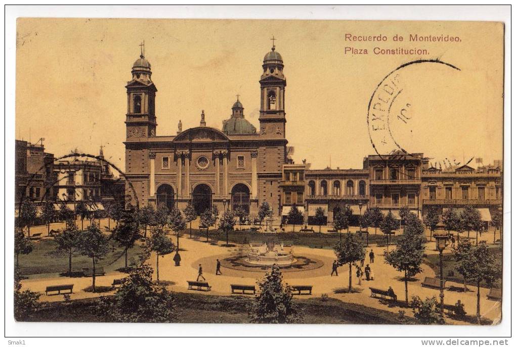 AMERICA URUGUAY MONTEVIDEO CONSTITUTION SQUARE OLD POSTCARD - Uruguay