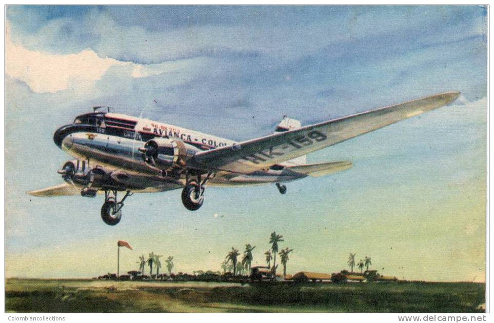 Lote PEP410, Colombia, Postal, Postcard, Avianca, Avion, DC-3, Aircraft, Painting Reproduction - Colombia