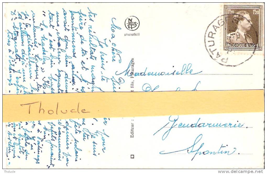 Pâturages (Colfontaine-Hainaut) )-+/-1950- Grand'Place- Animée- Pompe à Essence "Sinco"-Vieille Voiture - Colfontaine