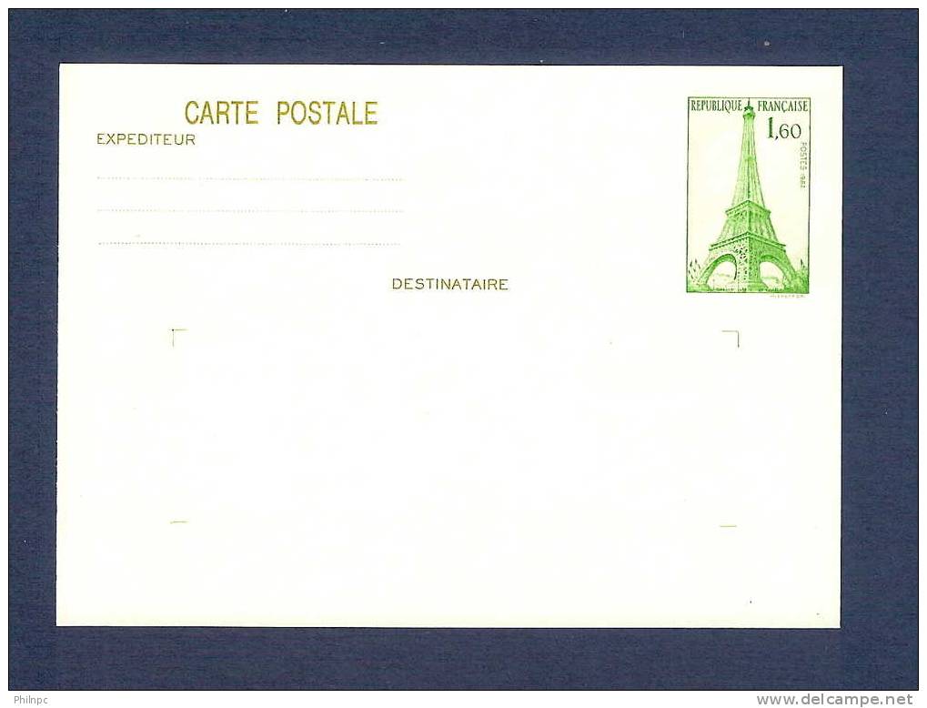 France, Entier Postal, 429-CP1, Tour Eiffel, Carte Postale Neuve, TTB - Standard Postcards & Stamped On Demand (before 1995)