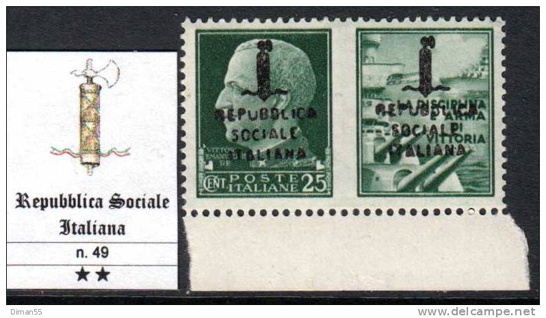 ITALY - R.S.I. - Propaganda Guerra N. 49 - Cat. 175 Euro - GOMMA INTEGRA - MNH**- LUXUS POSTFRISCH - Oorlogspropaganda