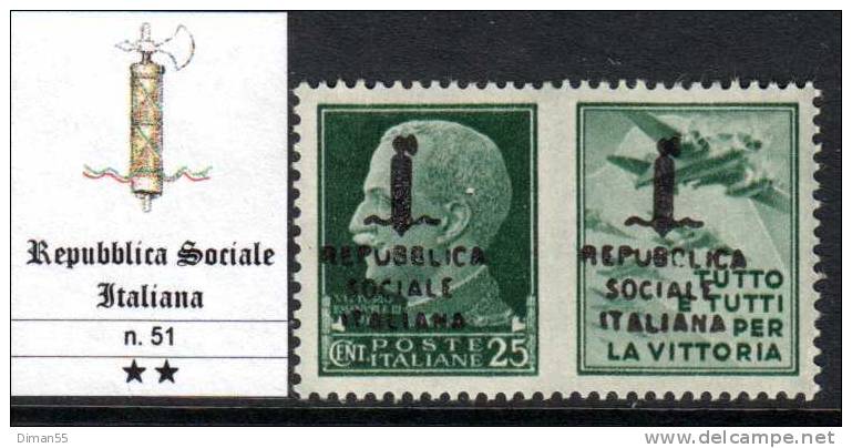 ITALY - R.S.I. - Propaganda Guerra N. 51 - Cat. 175 Euro - GOMMA INTEGRA - MNH**- LUXUS POSTFRISCH - Propaganda Di Guerra