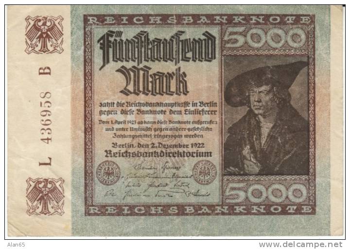 #81c Germany 5000 Marks 2.12.1922 Banknote Currency - 5.000 Mark
