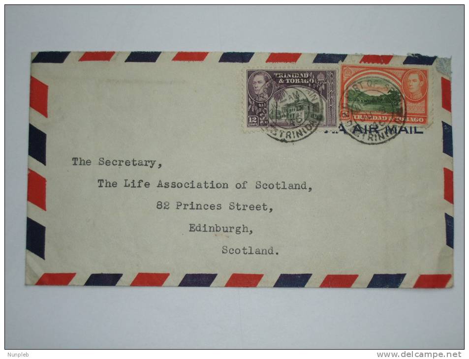 TRINIDAD AND TOBAGO GEORGE VI AIR MAIL COVER 1946 TO SCOTLAND - Trindad & Tobago (...-1961)