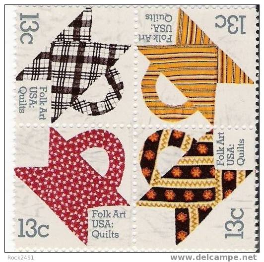 US Scott 1748a (1745 1746 1747 1748) - Block Of 4 - Quilts - 13 Cent - Mint Never Hinged - Hojas Bloque