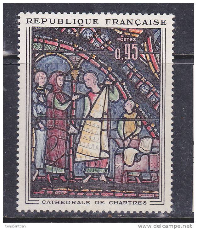 FRANCE N° 1399  95C POLYCHROME LES MARCHANDS DE FOURRURES HAUT DE ROBE ROUGE EN PARTIE ABSENTE COULEUR PALE NEUF SANS CH - Unused Stamps