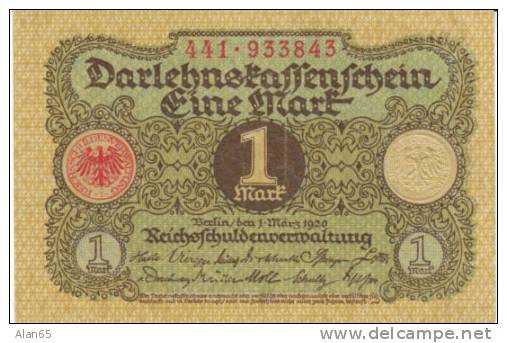 #58 Germany 1 Mark 1.3.1920 Banknote Currency - 1 Mark