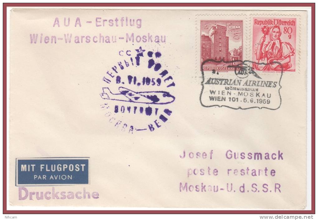 AUA WIEN - MOSKAU 5/6/1959 - Premiers Vols