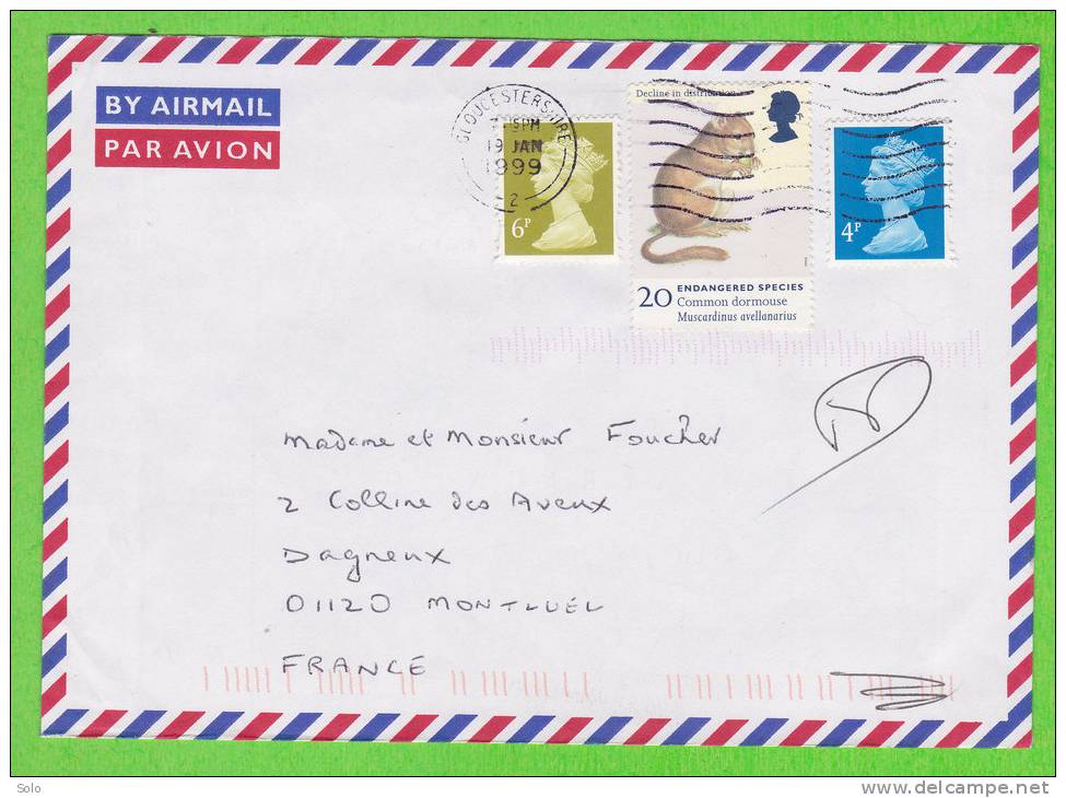 Sur Enveloppe PAR AVION - GRANDE BRETAGNE - 3 Timbres Différents - Cachet 1999 - Covers & Documents