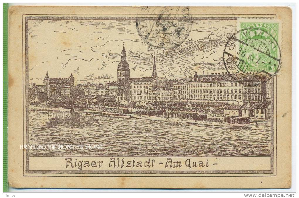 RIGA, 1921, 3 R. Wappen, Bs. Auf Ak.-Karte "Rigaer Altstadt, Am Quai" - Lettonie