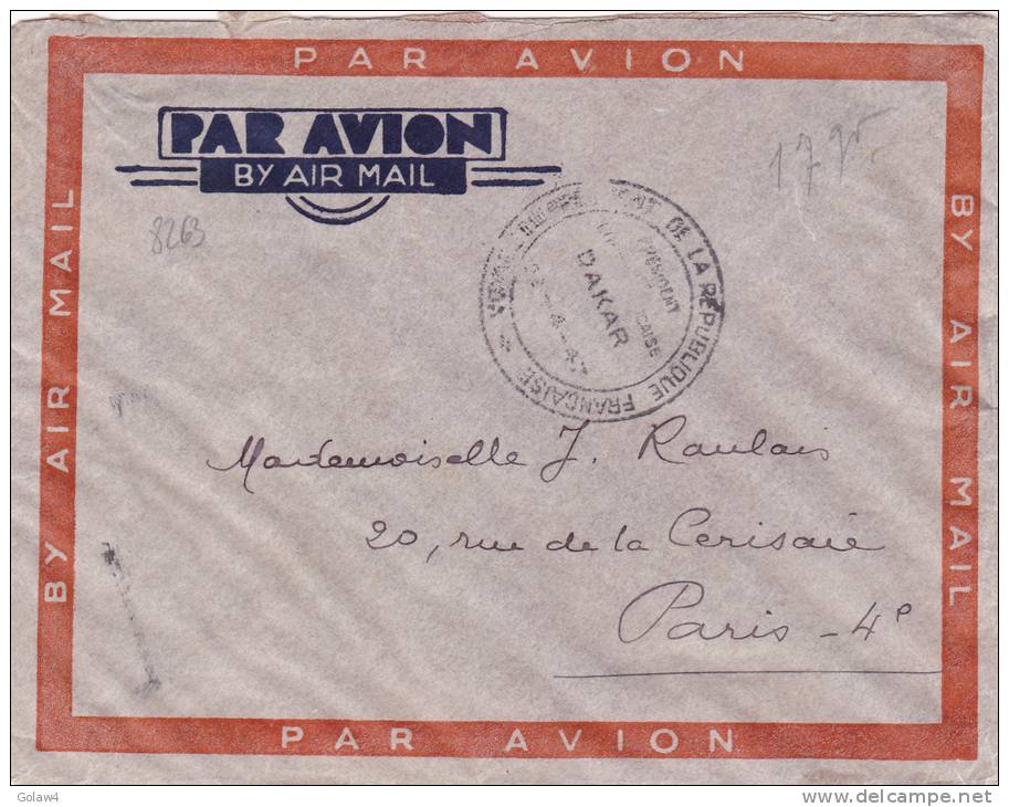 8263# SENEGAL LETTRE PAR AVION Obl VOYAGE DU PRESIDENT DE LA REPUBLIQUE FRANCAISE DAKAR Pour PARIS - Autres & Non Classés