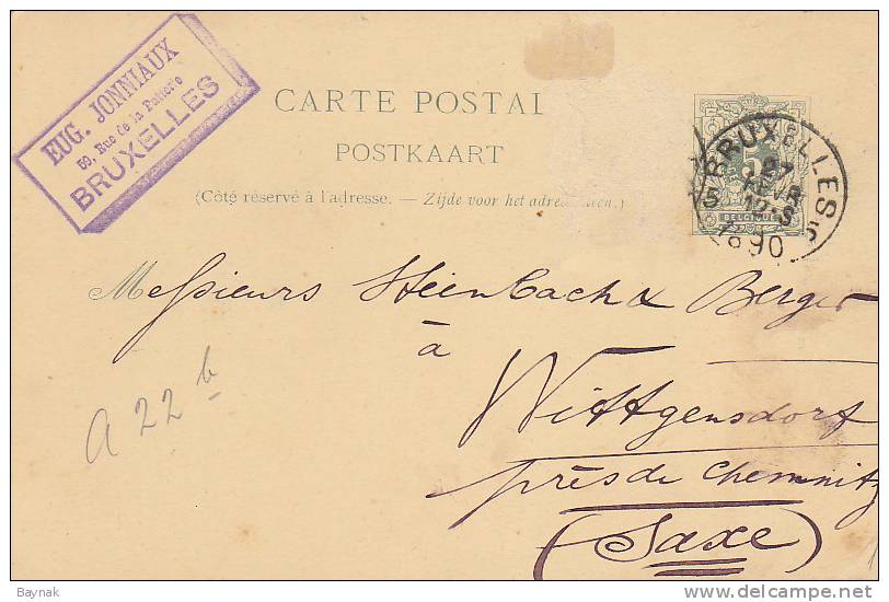 BELGIE  -  CARTE POSTALE  -  EUG. JONNIAUX   -  BRUXELLES 1890 - 1893-1900 Schmaler Bart