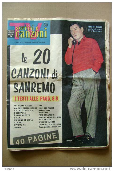 PBK/46 TV SORRISI E CANZONI N.5/1960/RENATO RASCEL/JULIETTE GRECO/PAOLO FERRARI/CANTANTI S.REMO - Televisie