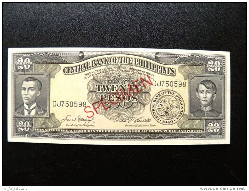 UNC  SPECIMEN Banknote From Philippines 20 Pesos #137, Monument Flag - Philippinen