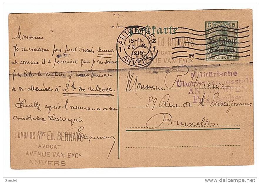 BELGIQUE - WWI - OCCUPATION ALLEMANDE - ENTIER POSTAL - ANTWERPEN - LIBERE - ANVERS - Ocupación Alemana