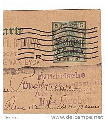 BELGIQUE - WWI - OCCUPATION ALLEMANDE - ENTIER POSTAL - ANTWERPEN - LIBERE - ANVERS - Occupazione Tedesca