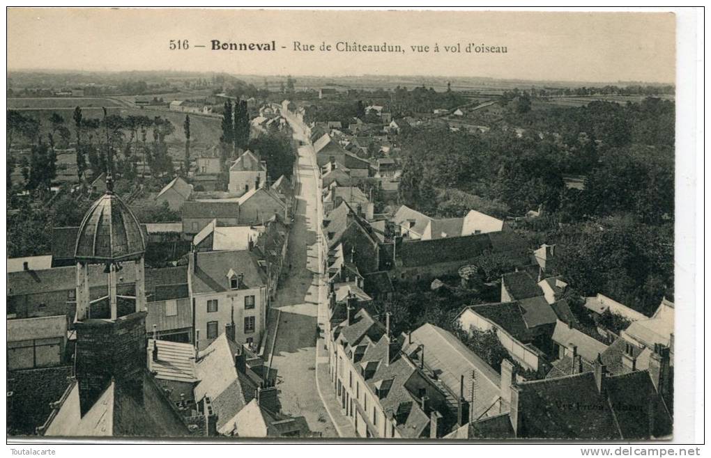 CPA 28 BONNEVAL RUE DE CHATEAUDUN VUE A VOL D OISEAU 1915 - Bonneval