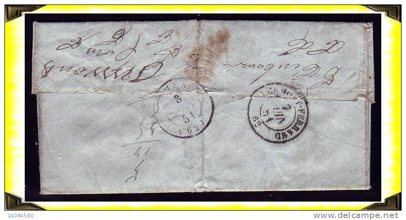 1851  -  Lettre Postée à Pont Du Château  -  Taxée 25c  -    63 Puy De Dômes - 1849-1876: Periodo Clásico