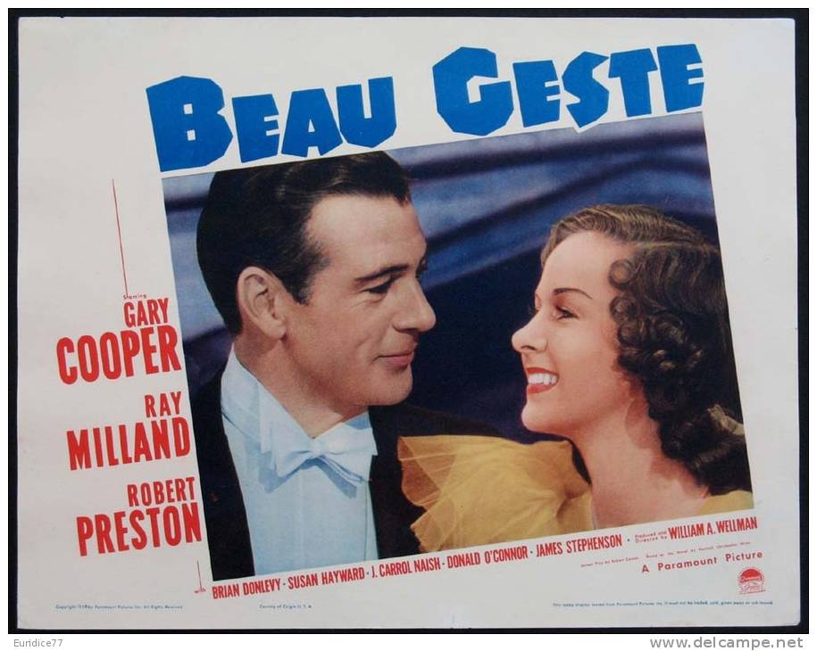 Cartel Affiche Poster BEAU GESTE Movie Poster (1939 )Size: Lobby Card (11x14)REPRODUCTION - Afiches