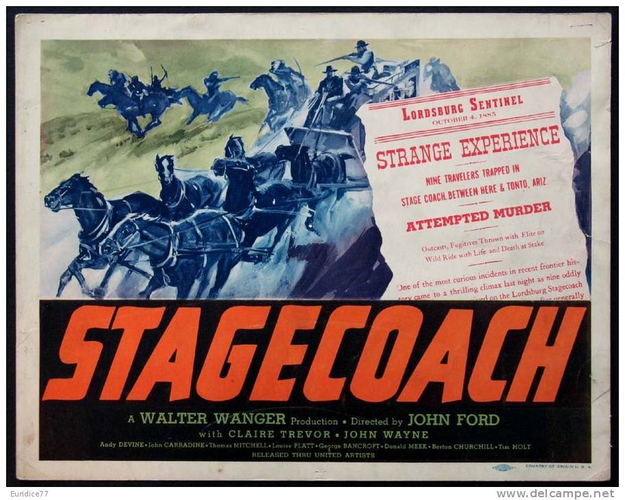 Cartel Affiche Poster STAGECOACH Movie Poster (1939) Size: Lobby Card (11x14) REPRODUCTION - Afiches