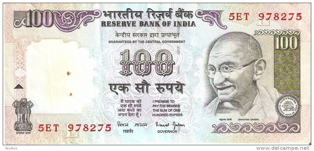 BILLETE DE LA INDIA DE 100 RUPIAS   GHANDI  (BANKNOTE) - Inde