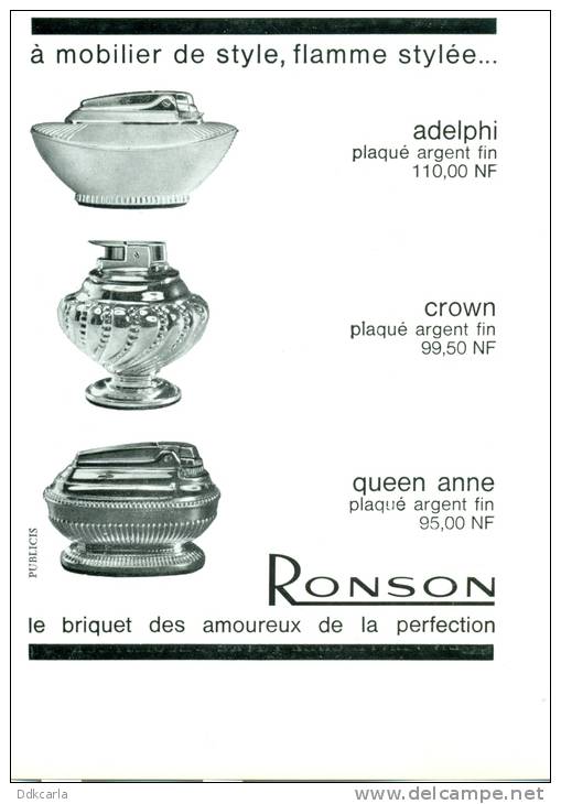 Reclame Advertentie Uit Oud Tijdschrift 1962 - Ronson Briquets - Aansteker - Objetos Publicitarios