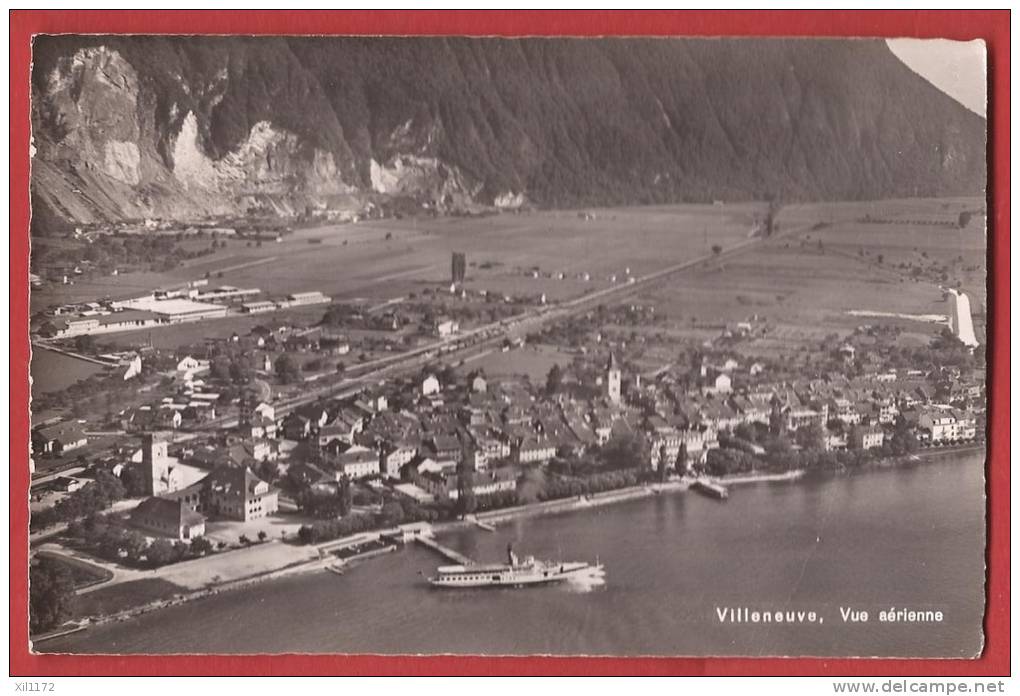 C0523 Villeneuve, Roche, Vue Aérienne, Bâteau Au Premier Plan. Circulé.Photoglob 10711 - Premier