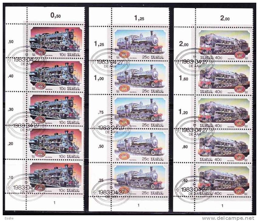South Africa RSA - 1983 - Steam Locomotives / Trains - 3 Control Blocks CTO - Unused Stamps