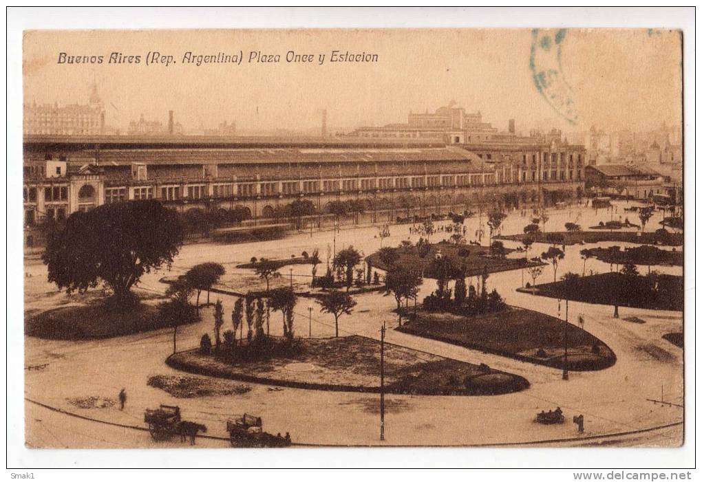 AMERICA ARGENTINA BUENOS AIRES ONEE SQUARE AND STATION OLD POSTCARD 1924. - Argentina