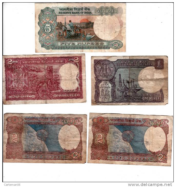 Billet - Inde - 5 Billets - 1 De 5 Rupees - 3 De 2 Rupees - 1 De 1 Rupee - Inde