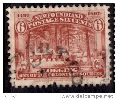 Newfoundland 1897 6 Cent Logging Issue #66 Damaged Bottom - 1865-1902