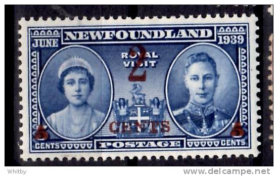 Newfoundland 1939 2 Cent Royal Visit Overprint Issue #250 - 1908-1947