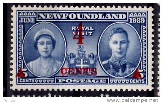 Newfoundland 1939 4 Cent Royal Visit Overprint Issue #251 - 1908-1947