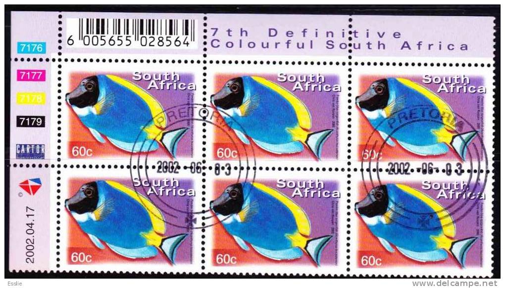 South Africa RSA - 7th Definitive 60c Control Block CTO Dated 2002/04/17 Fish - Ungebraucht
